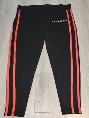 FRIENDS Black Leggings with Red Side Stripes